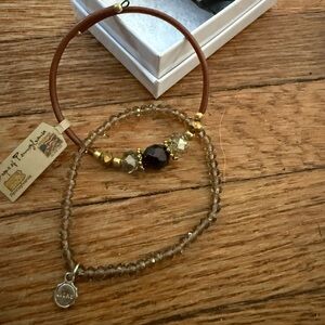 Beaded Bracelet Set with Brown and Gold Accents